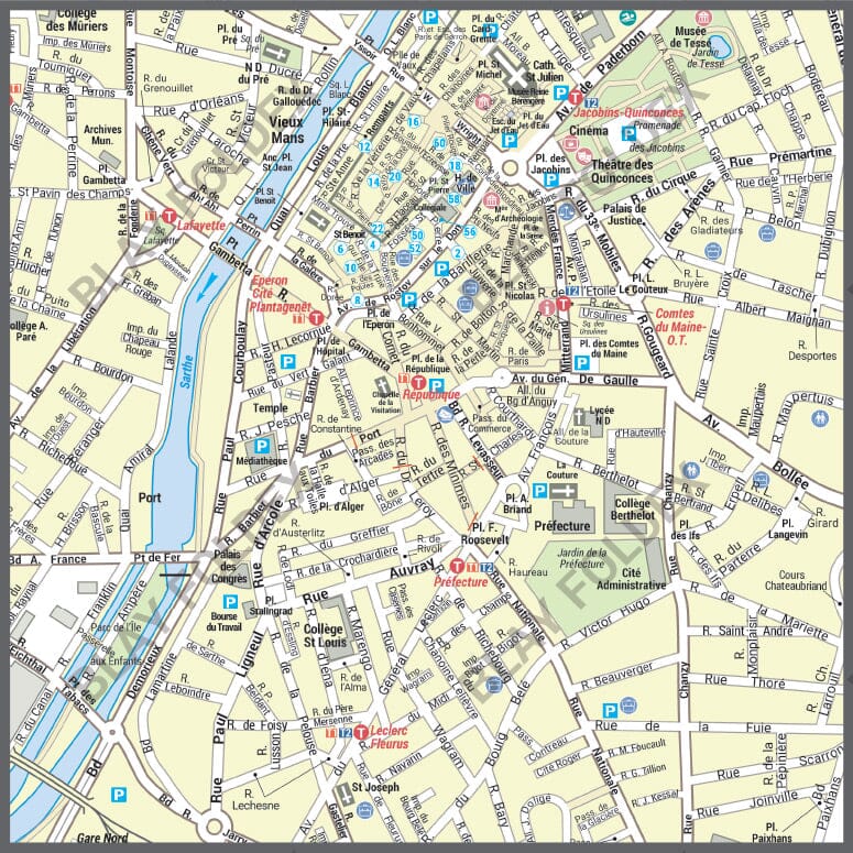Poster de ville - Le Mans (70 x 100 cm) | Blay Foldex carte murale hors dimensions Blay Foldex 