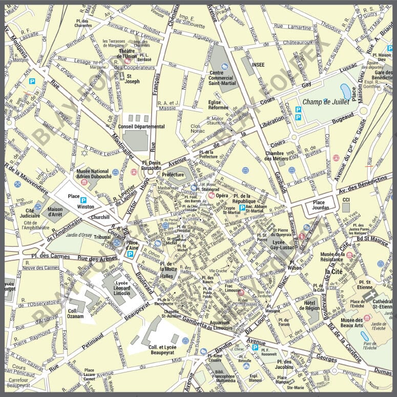 Poster de ville - Limoges (100 x 70 cm) | Blay Foldex carte murale hors dimensions Blay Foldex 