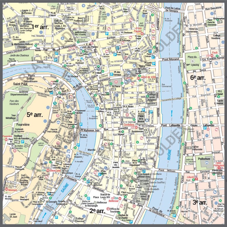 Poster de ville - Lyon (70 x 100 cm) | Blay Foldex carte murale hors dimensions Blay Foldex 
