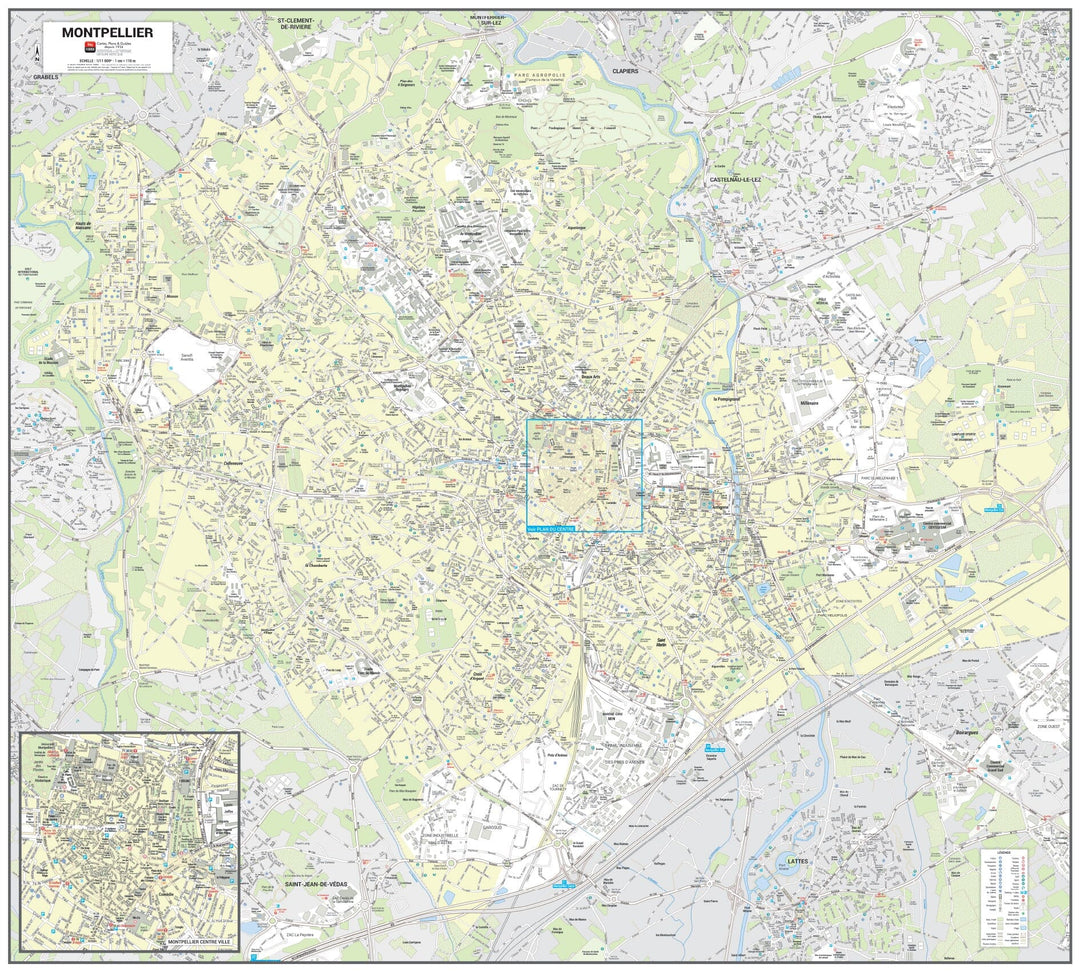 Poster de ville - Montpellier (100 x 90 cm) | Blay Foldex carte murale hors dimensions Blay Foldex 