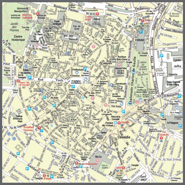 Poster de ville - Montpellier (100 x 90 cm) | Blay Foldex carte murale hors dimensions Blay Foldex 