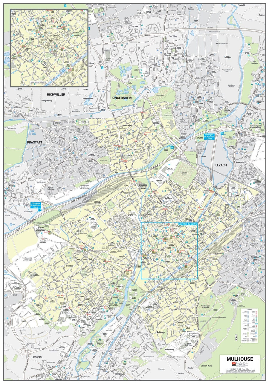 Poster de ville - Mulhouse (100 x 70 cm) | Blay Foldex carte murale hors dimensions Blay Foldex 