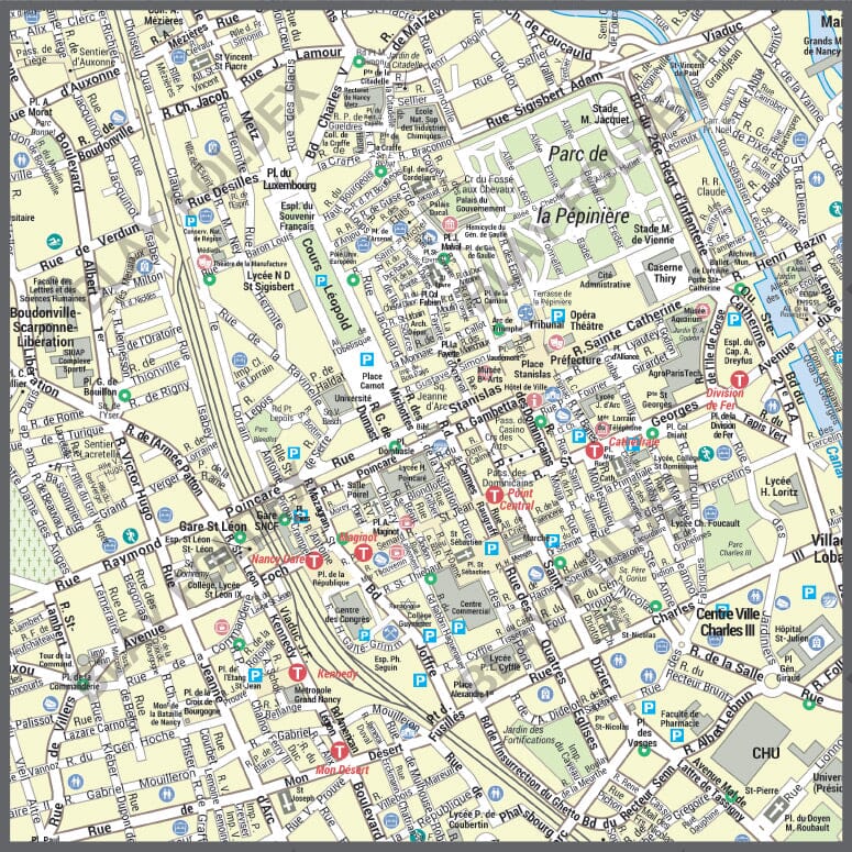 Poster de ville - Nancy (100 x 70 cm) | Blay Foldex carte murale hors dimensions Blay Foldex 