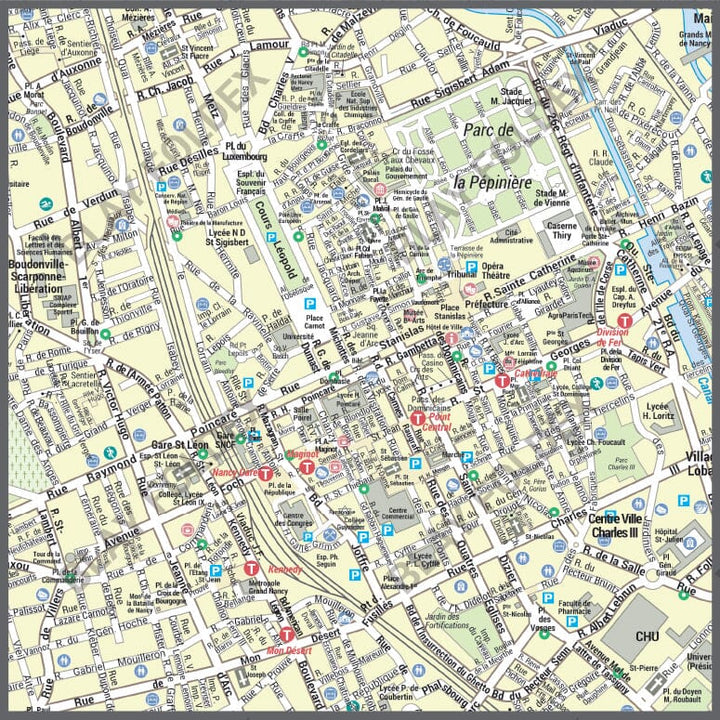 Poster de ville - Nancy (100 x 70 cm) | Blay Foldex carte murale hors dimensions Blay Foldex 