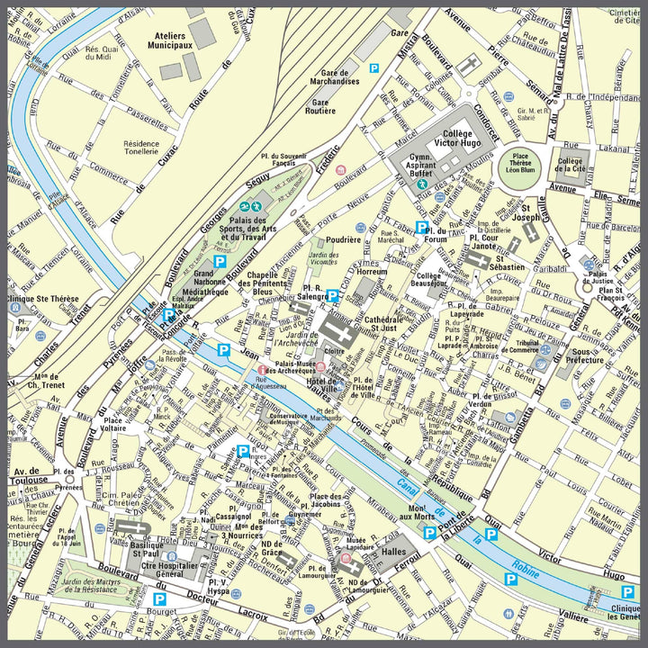 Poster de ville - Narbonne (100 x 70 cm) | Blay Foldex carte murale hors dimensions Blay Foldex 
