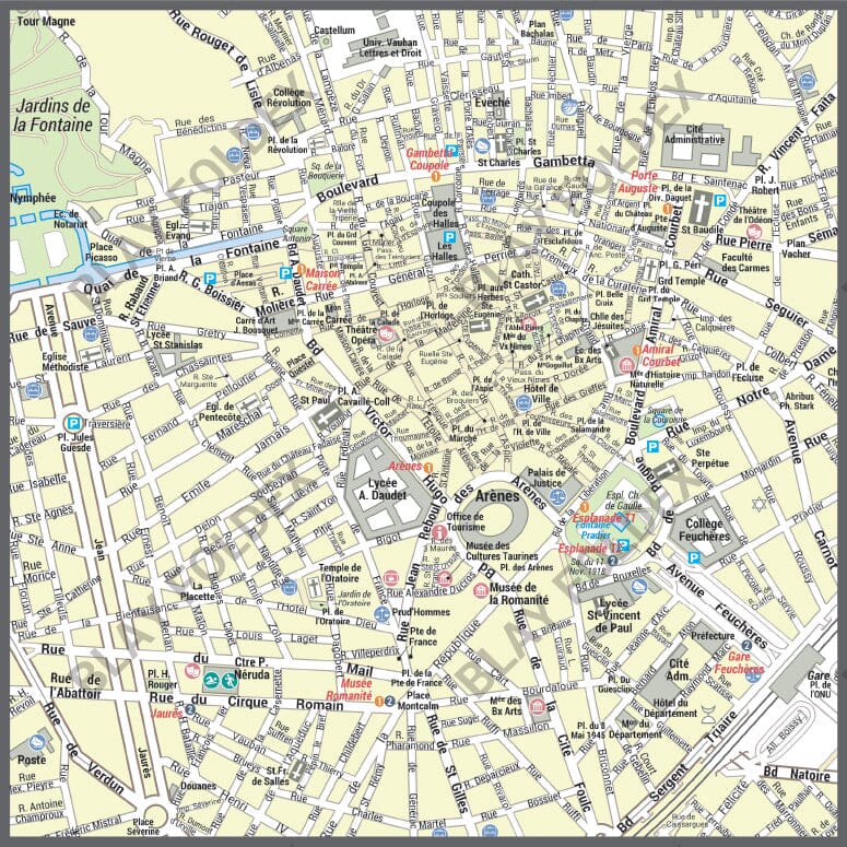 Poster de ville - Nîmes (100 x 70 cm) | Blay Foldex carte murale hors dimensions Blay Foldex 