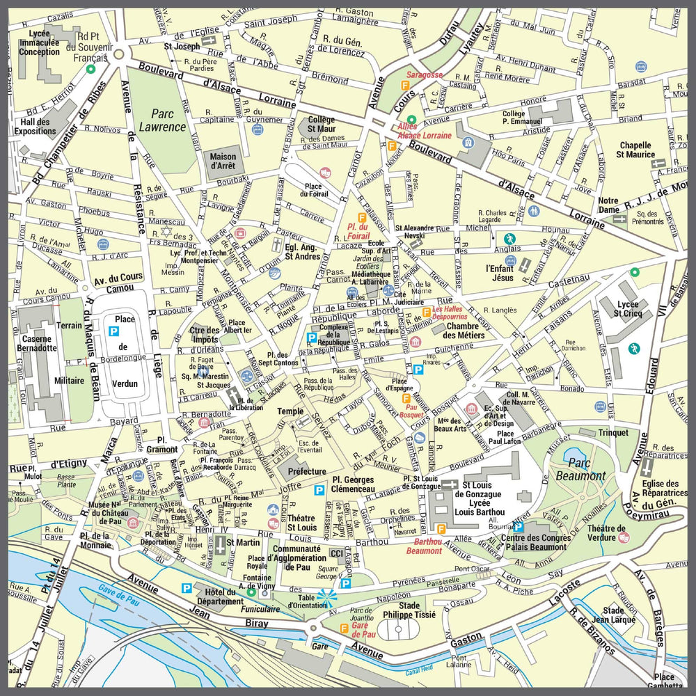 Poster de ville - Pau (100 x 70 cm) | Blay Foldex carte murale hors dimensions Blay Foldex 
