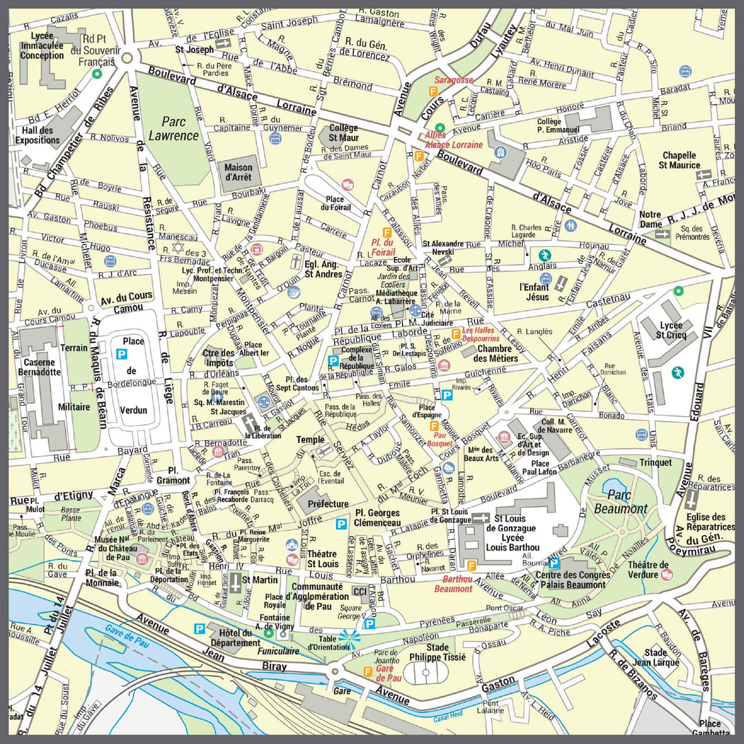 Poster de ville - Pau (100 x 70 cm) | Blay Foldex carte murale hors dimensions Blay Foldex 