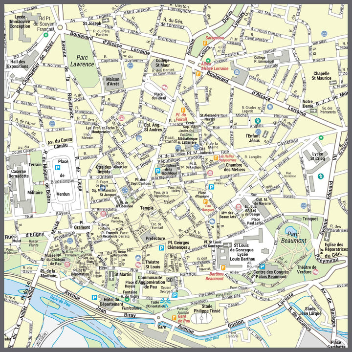 Poster de ville - Pau (100 x 70 cm) | Blay Foldex carte murale hors dimensions Blay Foldex 