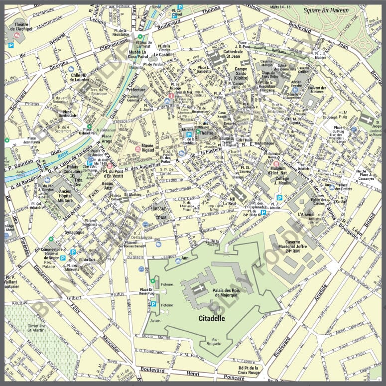 Poster de ville - Perpignan (100 x 109 cm) | Blay Foldex carte murale hors dimensions Blay Foldex 