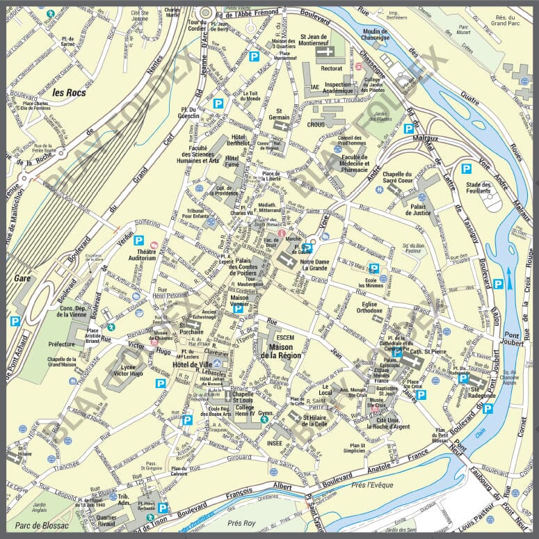 Poster de ville - Poitiers (70 x 100 cm) | Blay Foldex carte murale hors dimensions Blay Foldex 