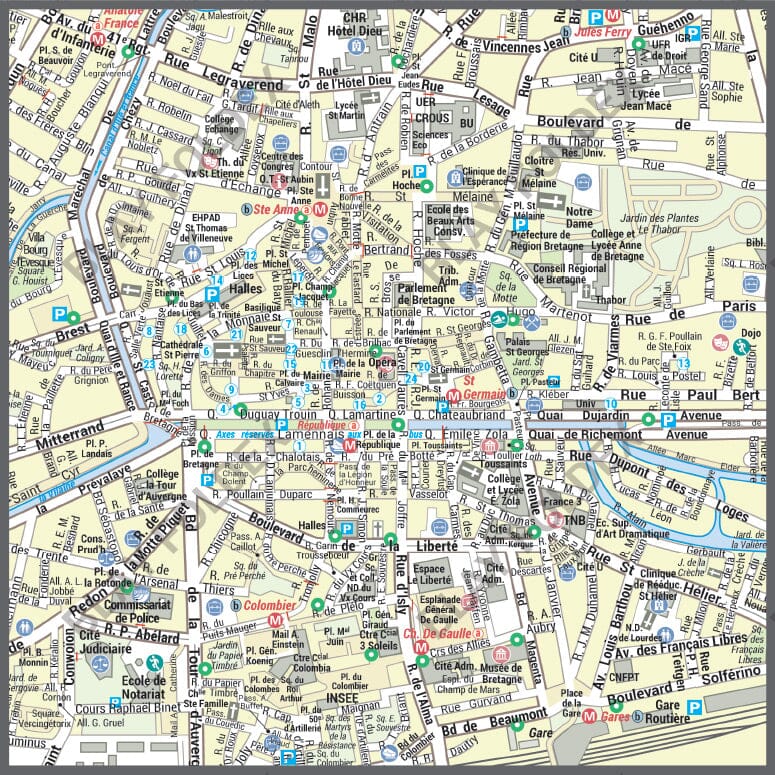 Poster de ville - Rennes (100 x 70 cm) | Blay Foldex carte murale hors dimensions Blay Foldex 