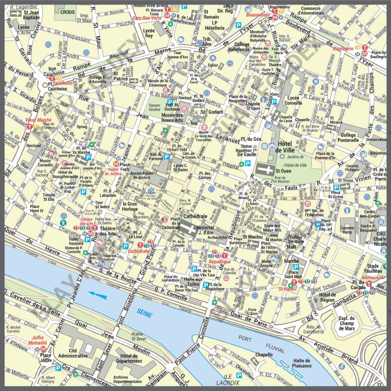 Poster de ville - Rouen (100 x 70 cm) | Blay Foldex carte murale hors dimensions Blay Foldex 