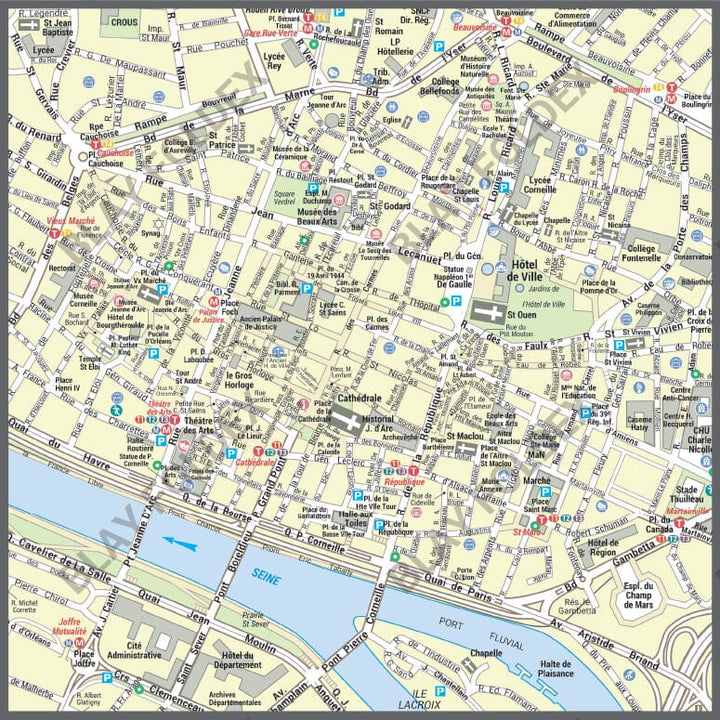 Poster de ville - Rouen (100 x 70 cm) | Blay Foldex carte murale hors dimensions Blay Foldex 