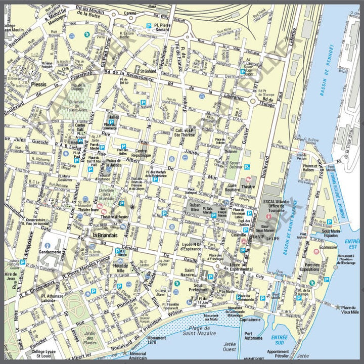 Poster de ville - Saint-Nazaire (100 x 70 cm) | Blay Foldex carte murale hors dimensions Blay Foldex 