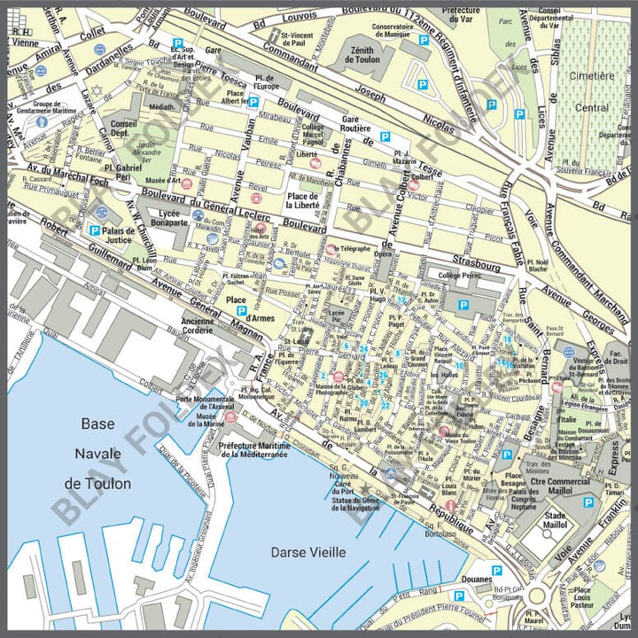 Poster de ville - Toulon (100 x 70 cm) | Blay Foldex carte murale hors dimensions Blay Foldex 
