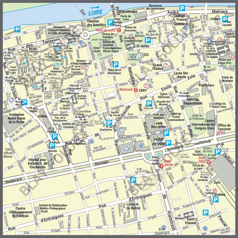 Poster de ville - Tours (70 x 100 cm) | Blay Foldex carte murale hors dimensions Blay Foldex 