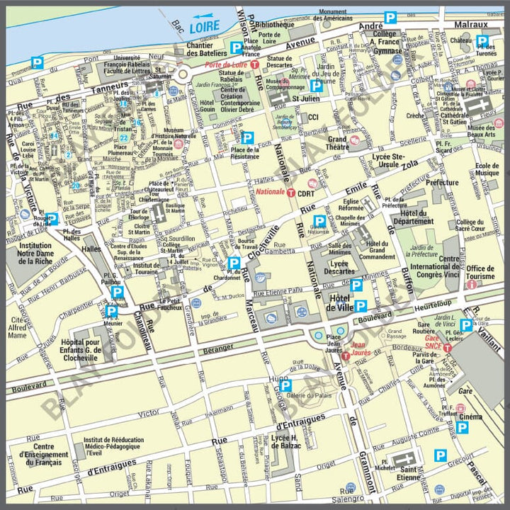 Poster de ville - Tours (70 x 100 cm) | Blay Foldex carte murale hors dimensions Blay Foldex 