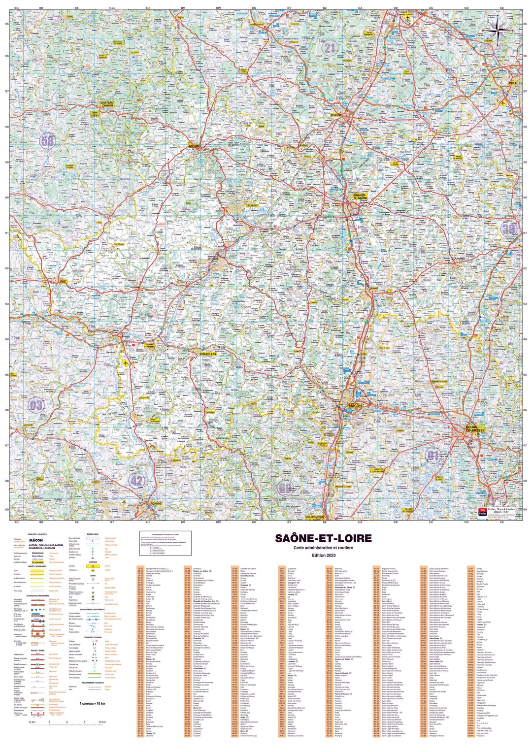 Poster - Saône-et-Loire (119 x 85 cm) | Blay Foldex carte murale hors dimensions Blay Foldex 
