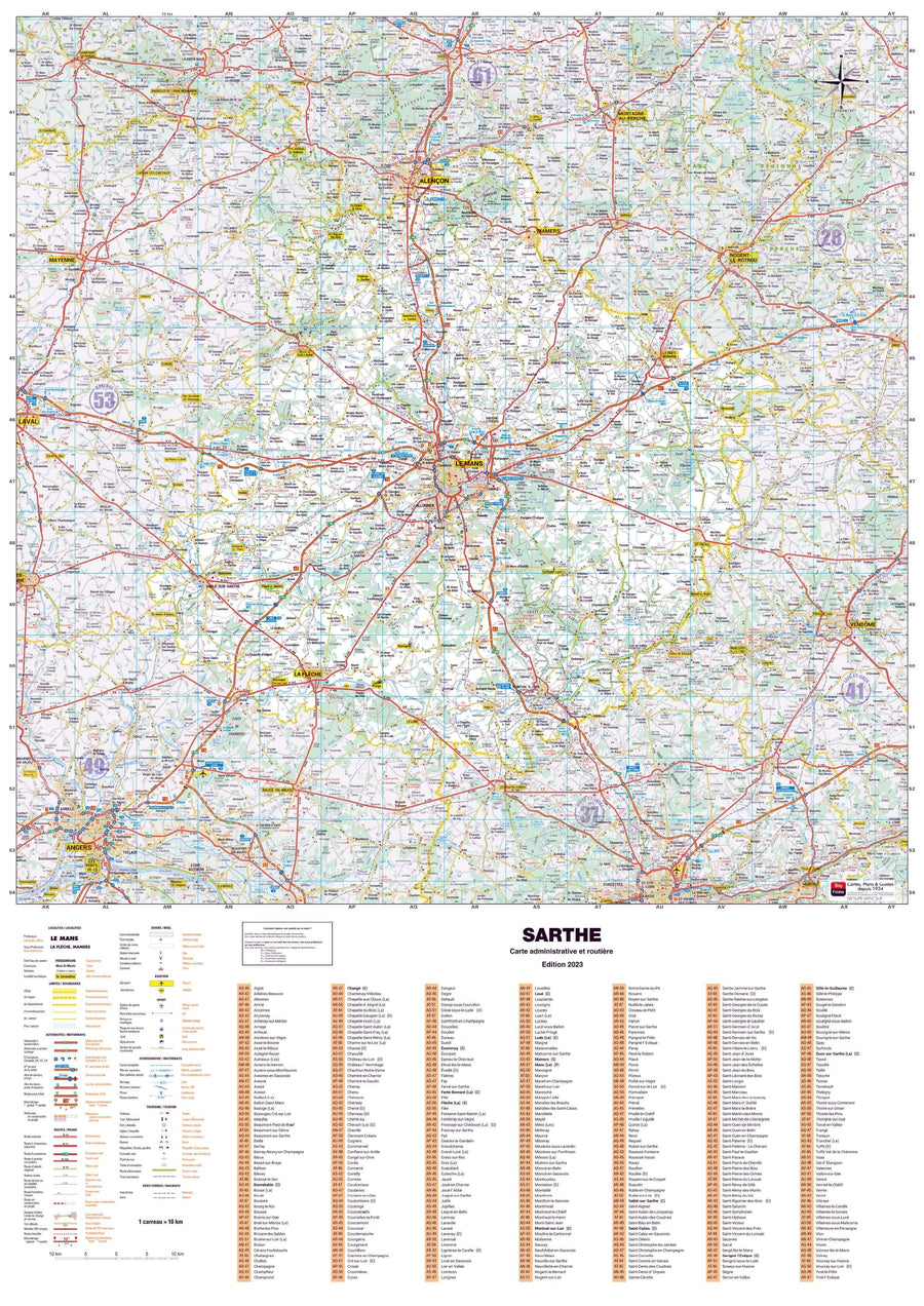 Poster - Sarthe (119 x 85 cm) | Blay Foldex carte murale hors dimensions Blay Foldex 
