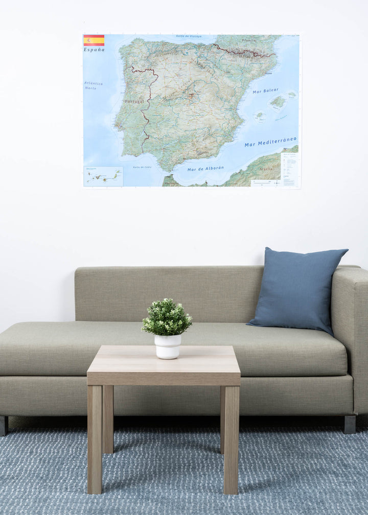 Laminated Wall Map (in Spanish) - Physical Spain (118.8 x 84 cm) | GeoMetro