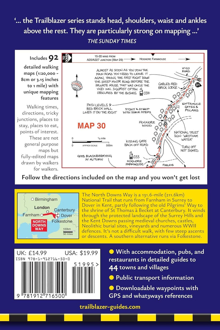 Topoguide de randonnées (en anglais) - North Downs Way | Trailblazer guide de randonnée Trailblazer 