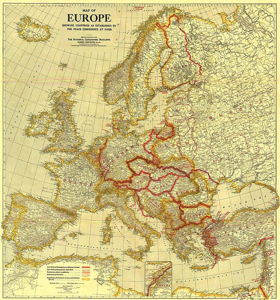 1921 Map of Europe Showing the Countries Established by the Peace Conference of Paris Wall Map 
