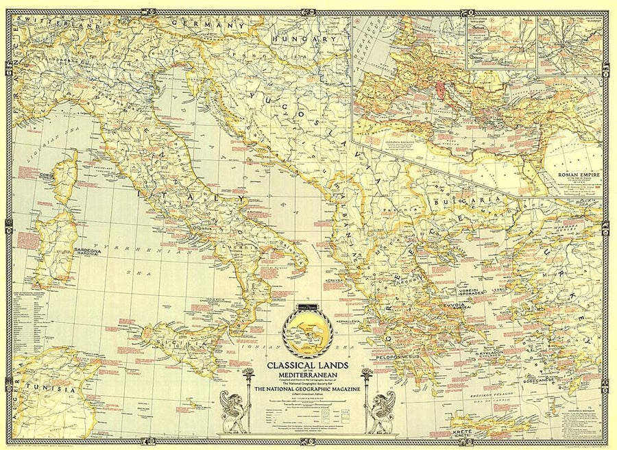 1940 Classical Lands of the Mediterranean Map Wall Map 