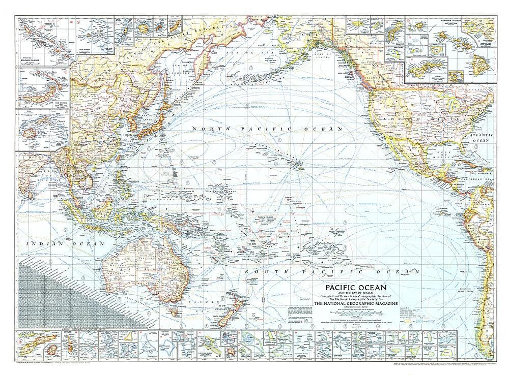 1943 Pacific Ocean, and the Bay of Bengal Map Wall Map 