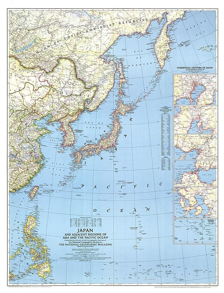 1944 Japan and Adjacent Regions of Asia and the Pacific Ocean Map Wall Map 