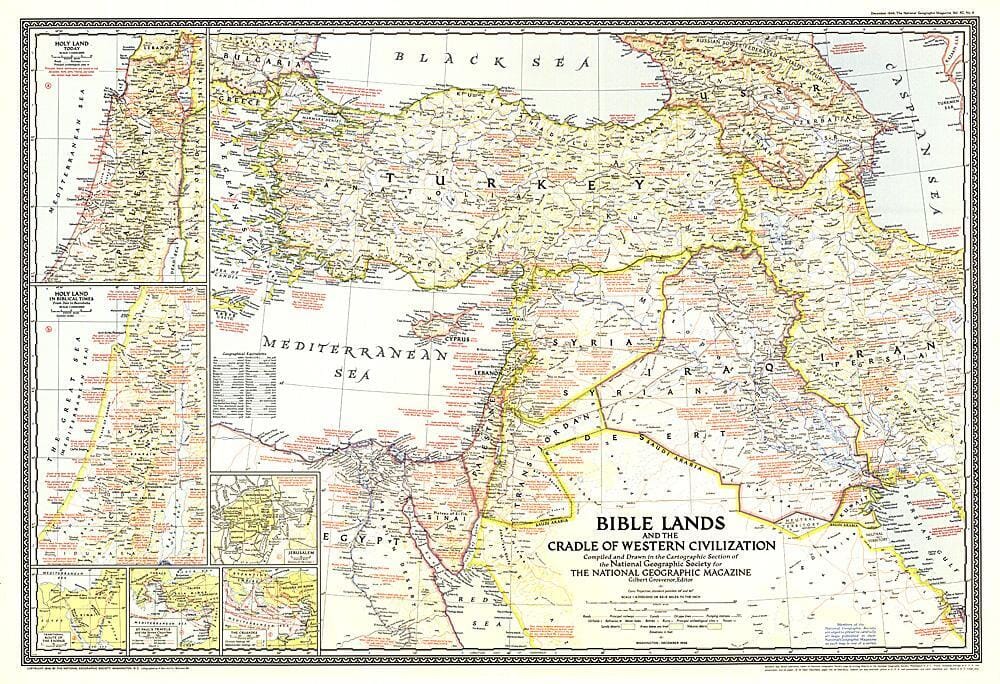 1946 Bible Lands, and the Cradle of Western Civilization Map Wall Map 