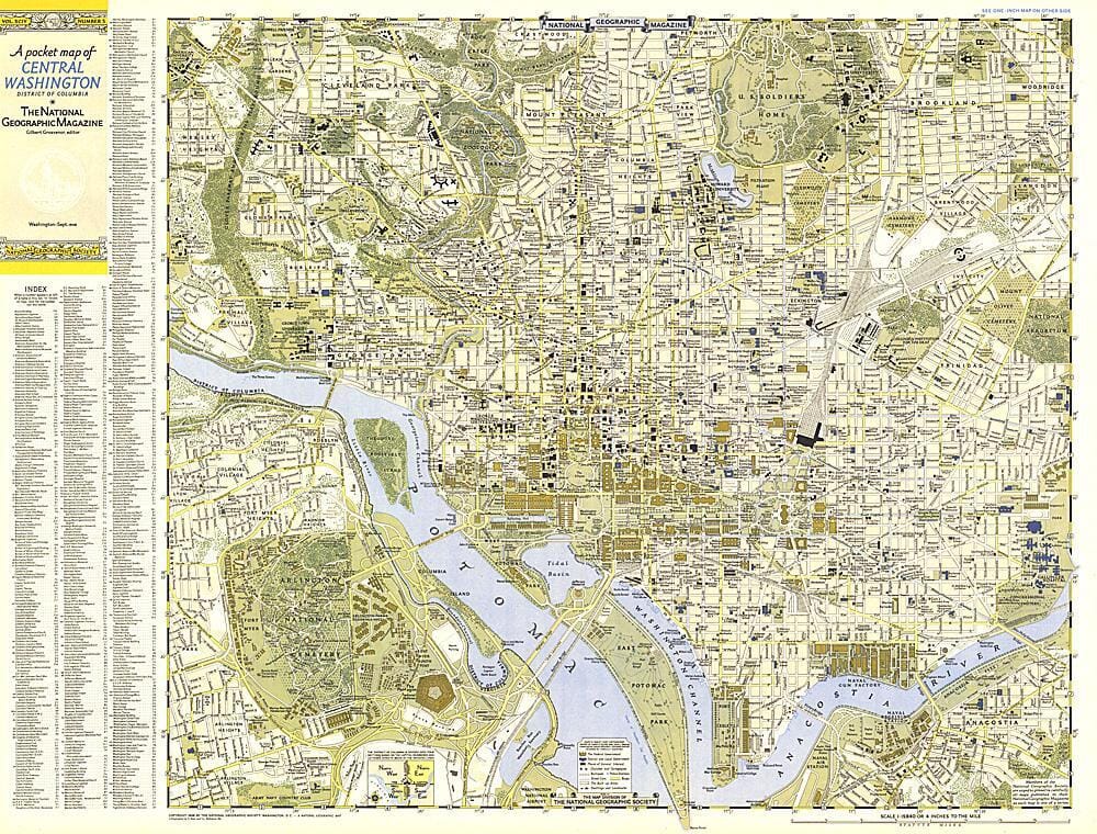 1948 Central Washington, District of Columbia Map Wall Map 