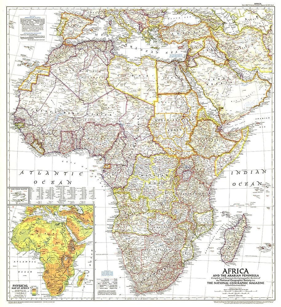 1950 Africa and the Arabian Peninsula Map Wall Map 