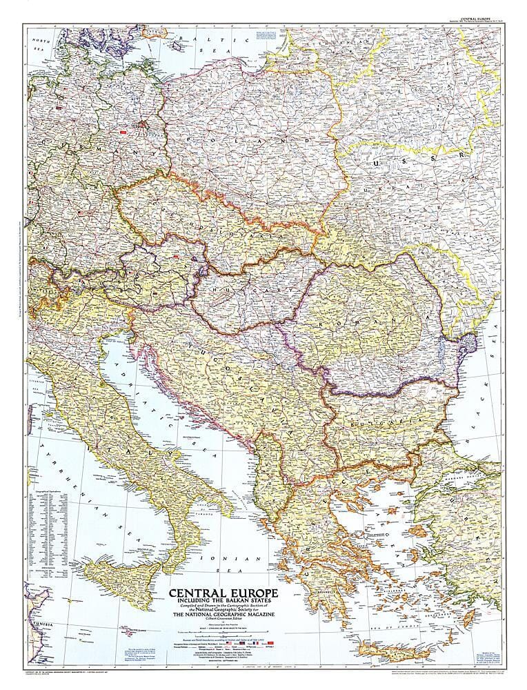 1951 Central Europe Map Wall Map 