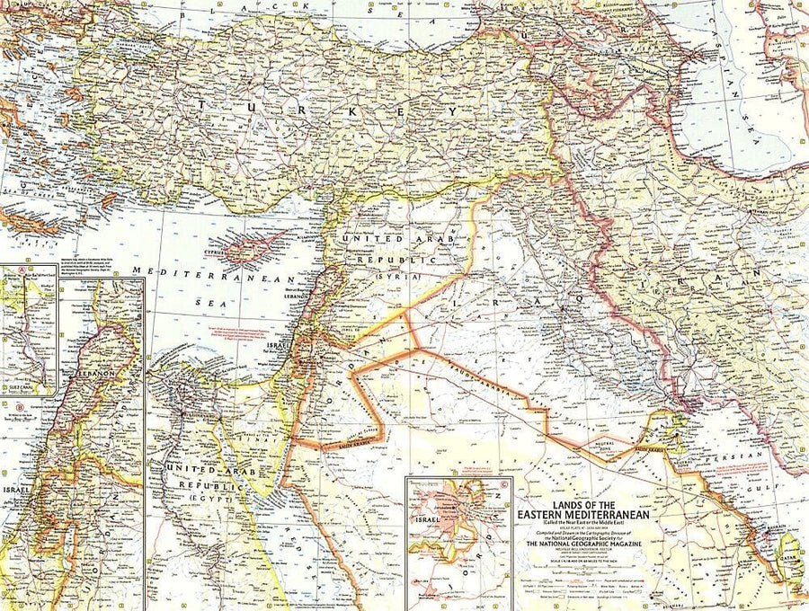 1959 Lands of the Eastern Mediterranean Map Wall Map 