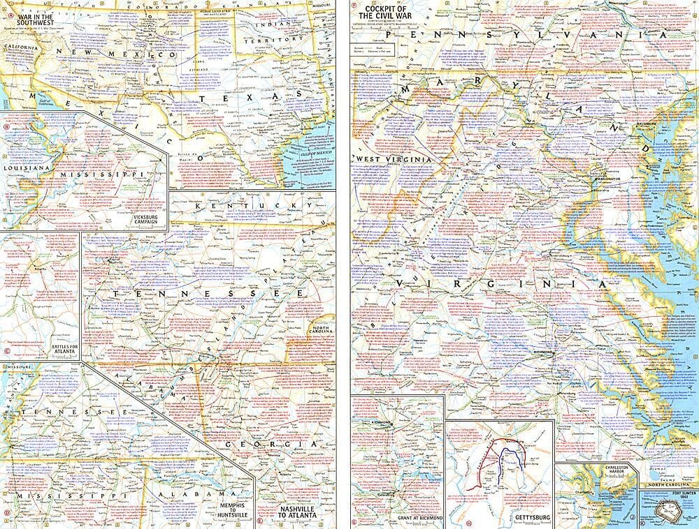 1961 Battlefields of the Civil War Theme Wall Map 