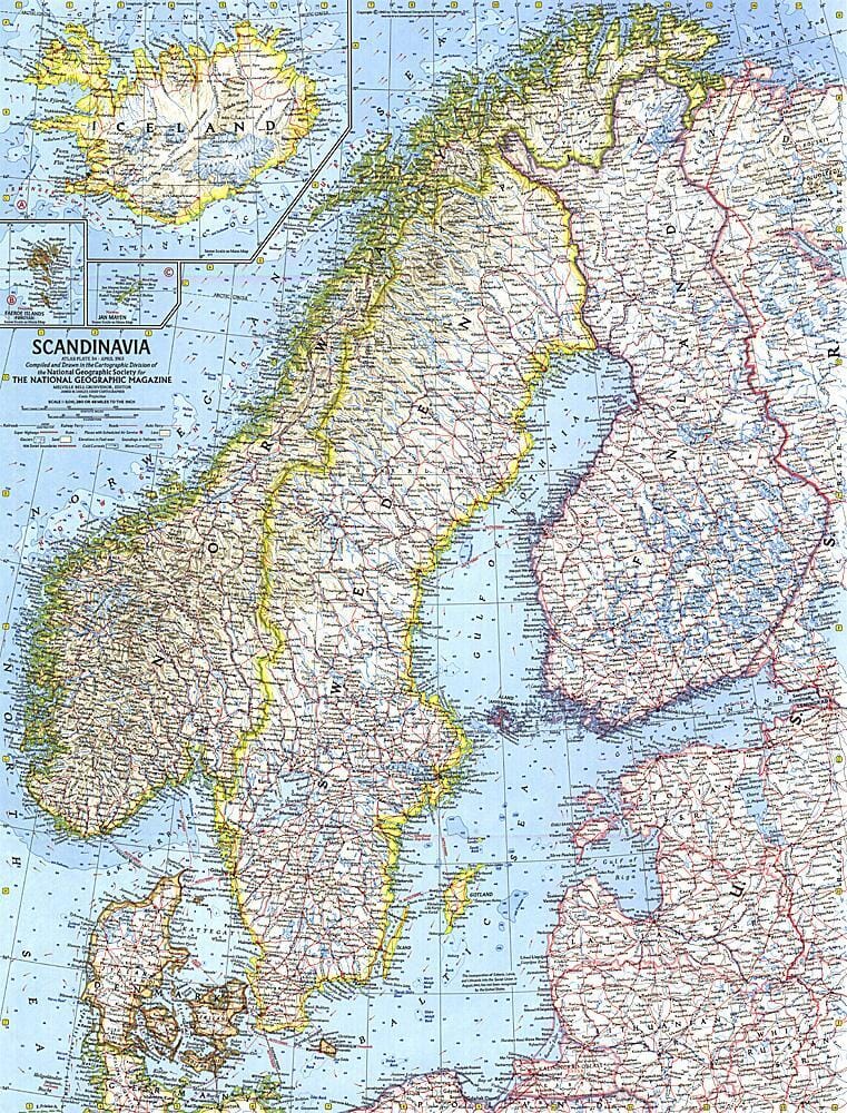 1963 Scandinavia Map Wall Map 