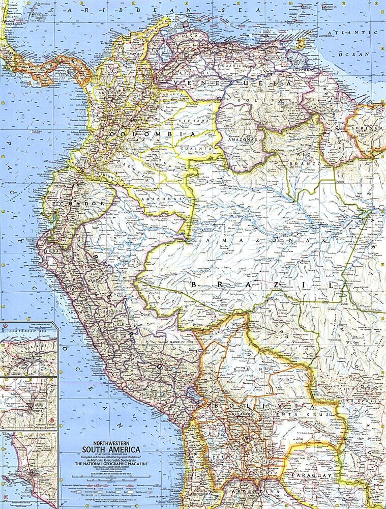 1964 Northwestern South America Map Wall Map 