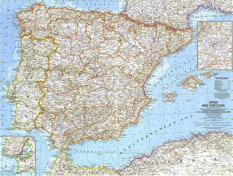 1965 Spain and Portugal Wall Map 