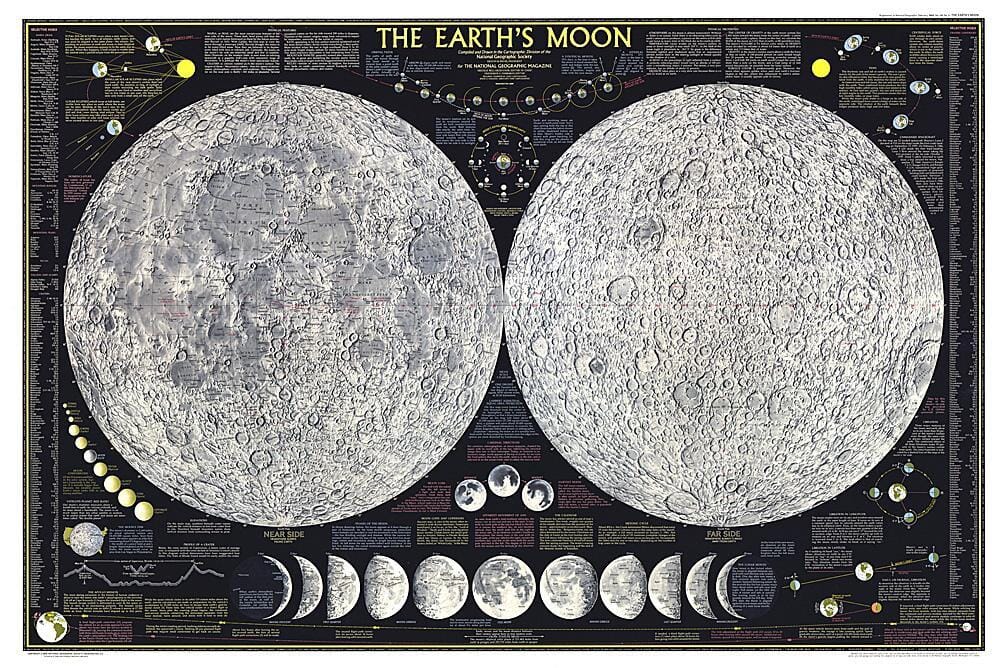 1969 Earths Moon Map Wall Map 