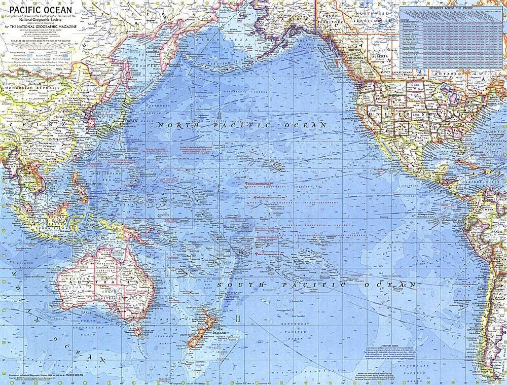 1969 Pacific Ocean Map Wall Map 