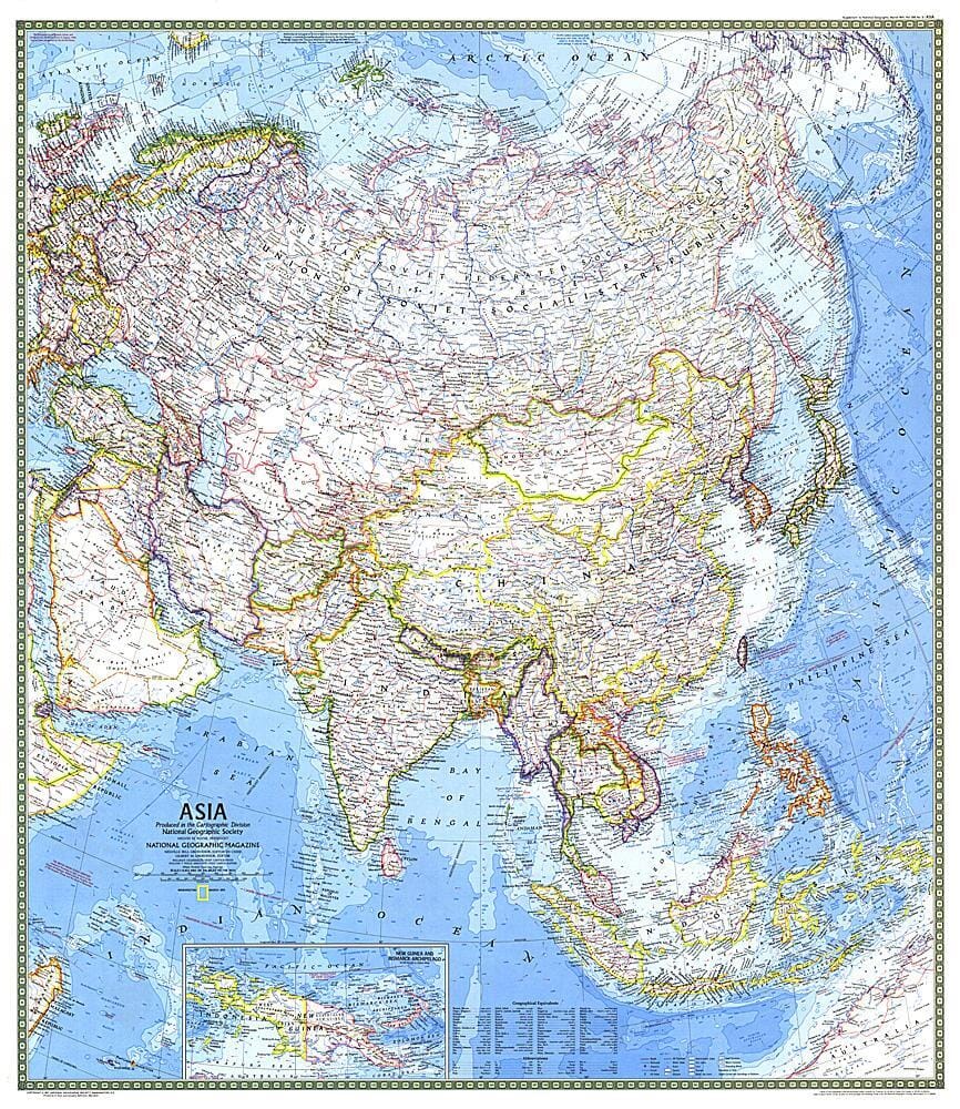 1971 Asia Map Wall Map 