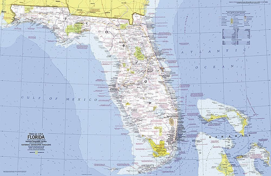 1973 Close-up USA, Florida Map Wall Map 