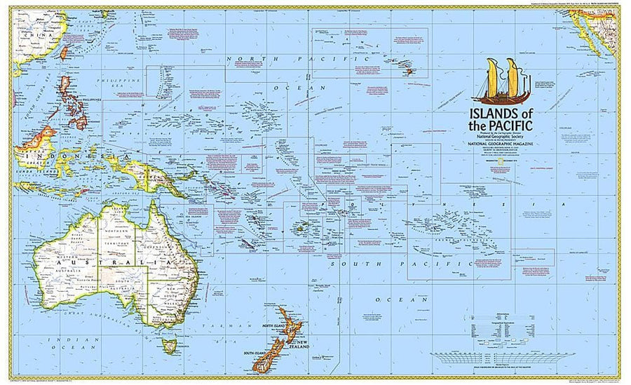 1974 Islands of the Pacific Map Wall Map 
