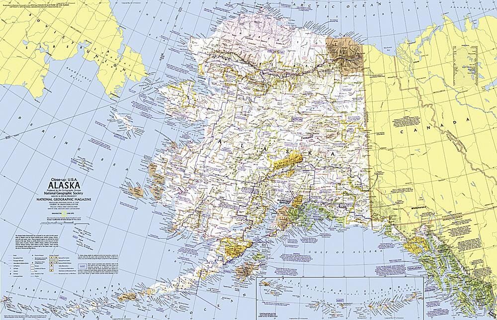 1975 Close-up USA, Alaska Map Wall Map 