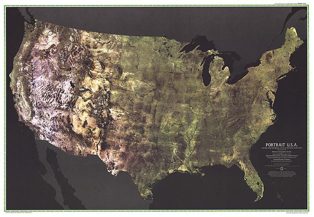 1976 Portrait USA Map Wall Map 