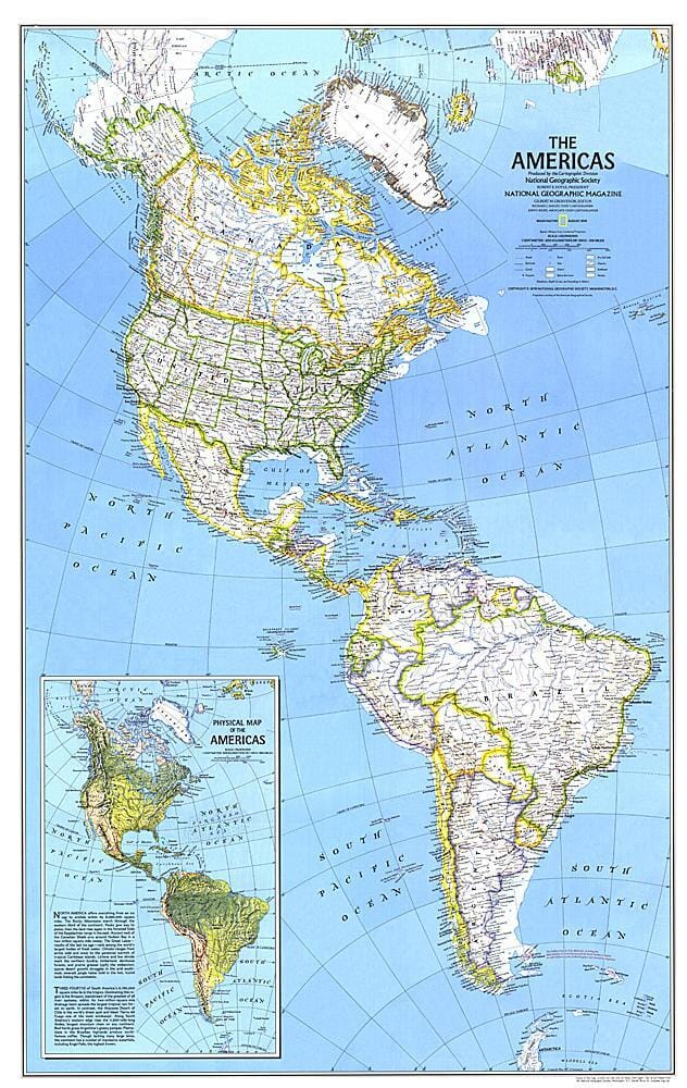 1979 The Americas Map Wall Map 