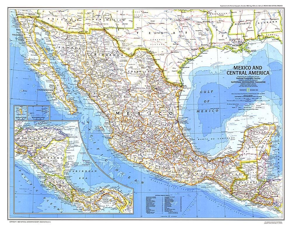 1980 Mexico and Central America Map Wall Map 