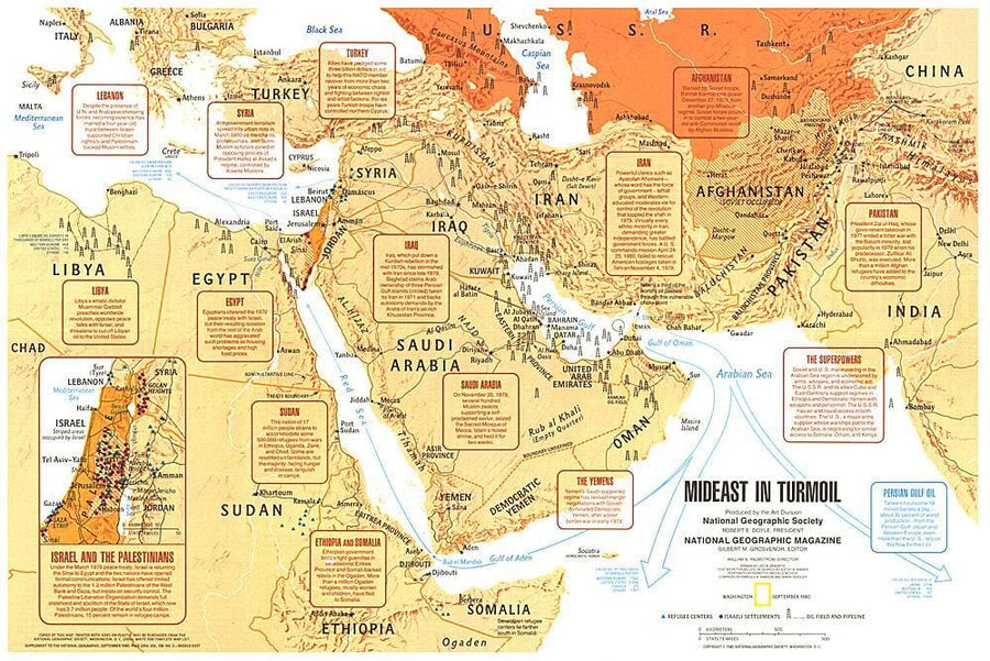 1980 Mideast in Turmoil Map Wall Map 