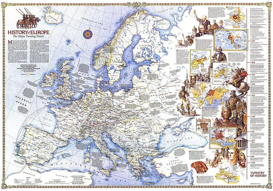 1983 History of Europe, the Major Turning Points Map Wall Map 